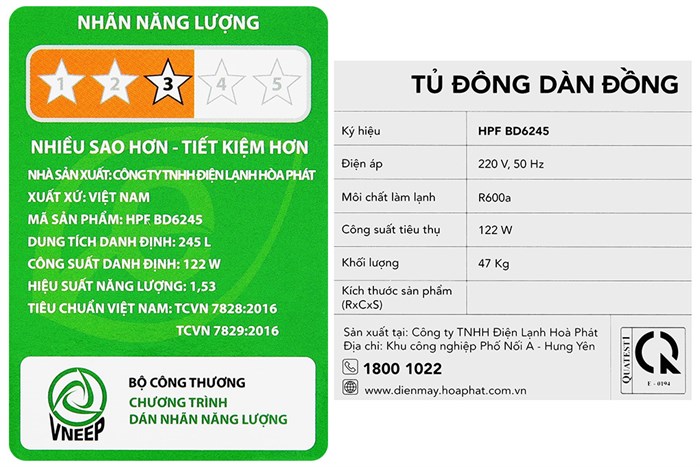 Tủ đông Hòa Phát 245 Lít HPF BD6245